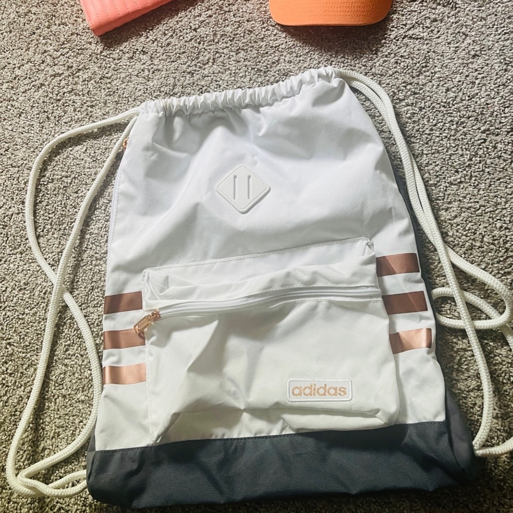 Adidas gym sack white rose gold gently used